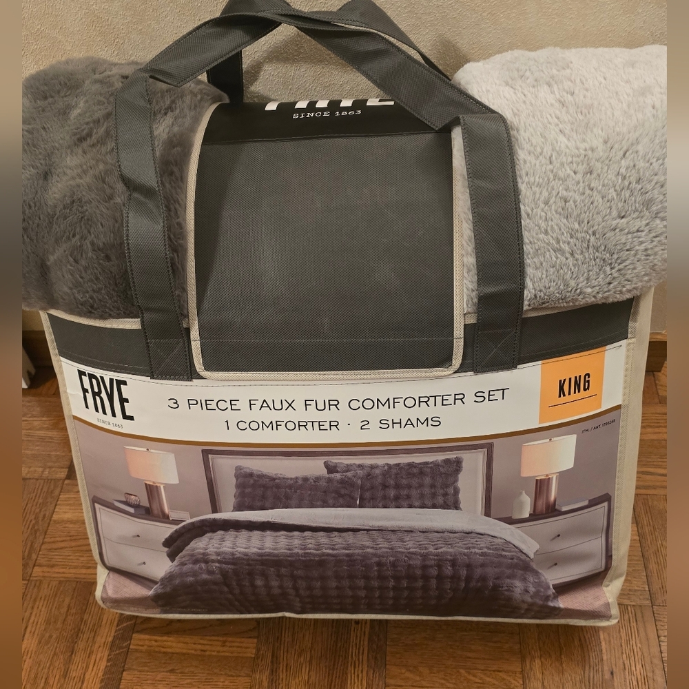 FRYE 3-piece Faux Fur Comforter Set, New,  KING